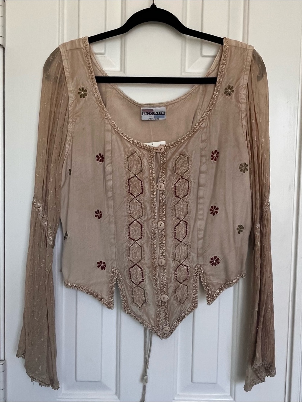 Vintage Beige Embroidered Renaissance Blouse